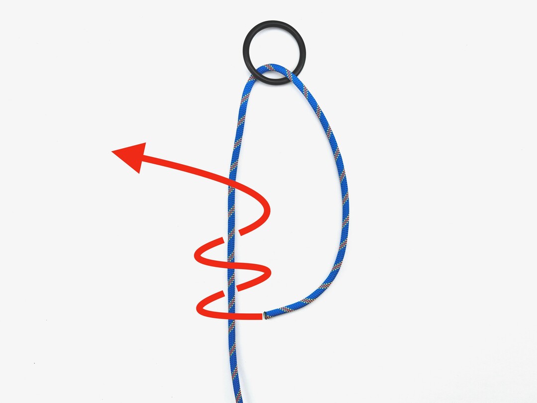 Step 1 of tying the Adjustable Grip Hitch knot - detailed visual instruction