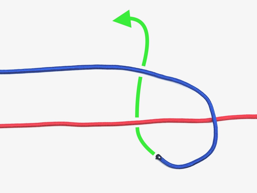 Step 2 of tying the Blood Knot knot - detailed visual instruction