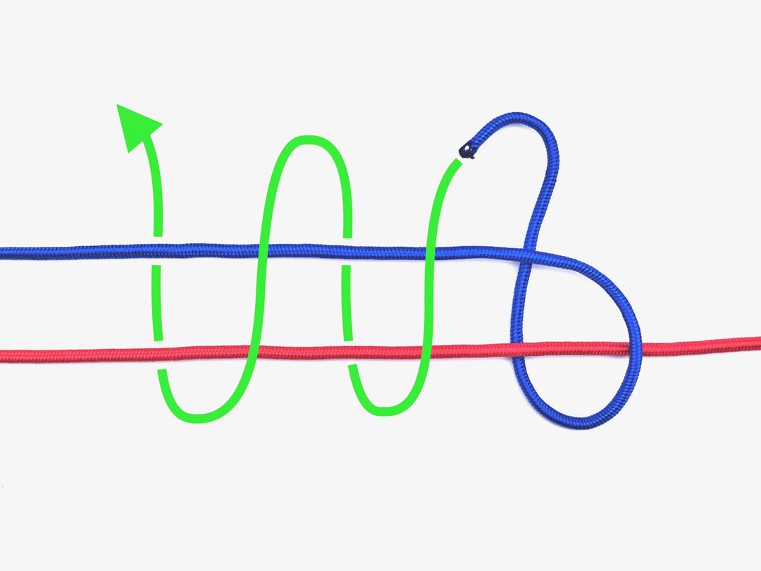 Step 3 of tying the Blood Knot knot - detailed visual instruction