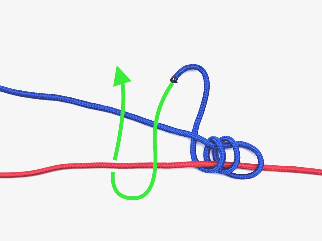 Step 4 of tying the Blood Knot knot - detailed visual instruction