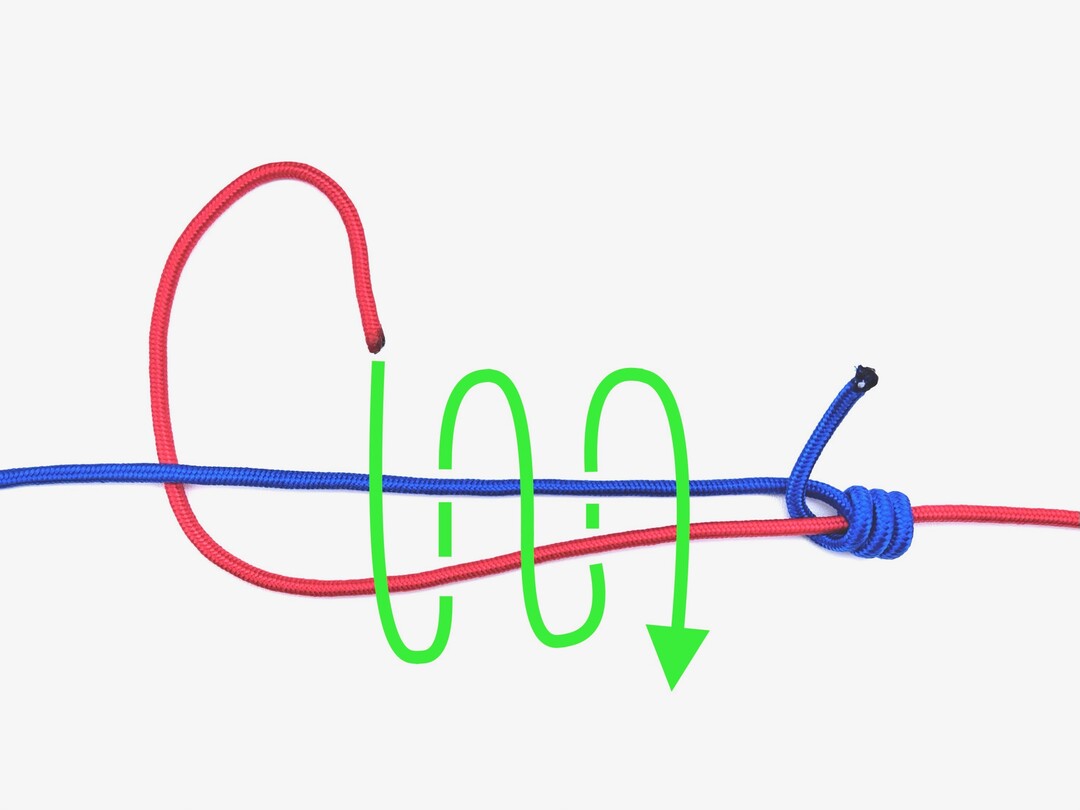 Step 6 of tying the Blood Knot knot - detailed visual instruction