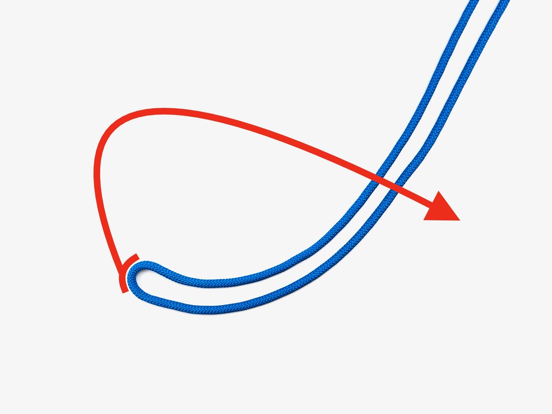 Step 1 of tying the Bowline on the Bight knot - detailed visual instruction