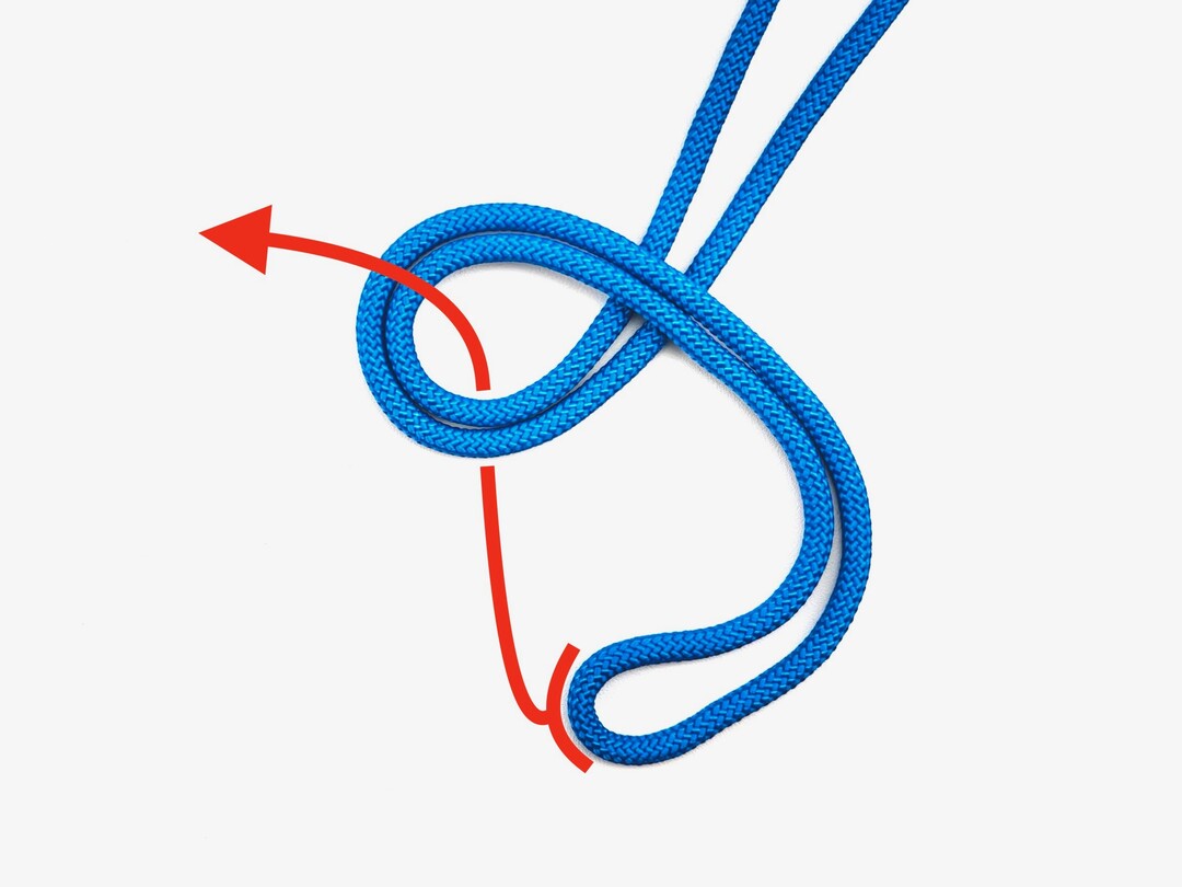 Step 2 of tying the Bowline on the Bight knot - detailed visual instruction