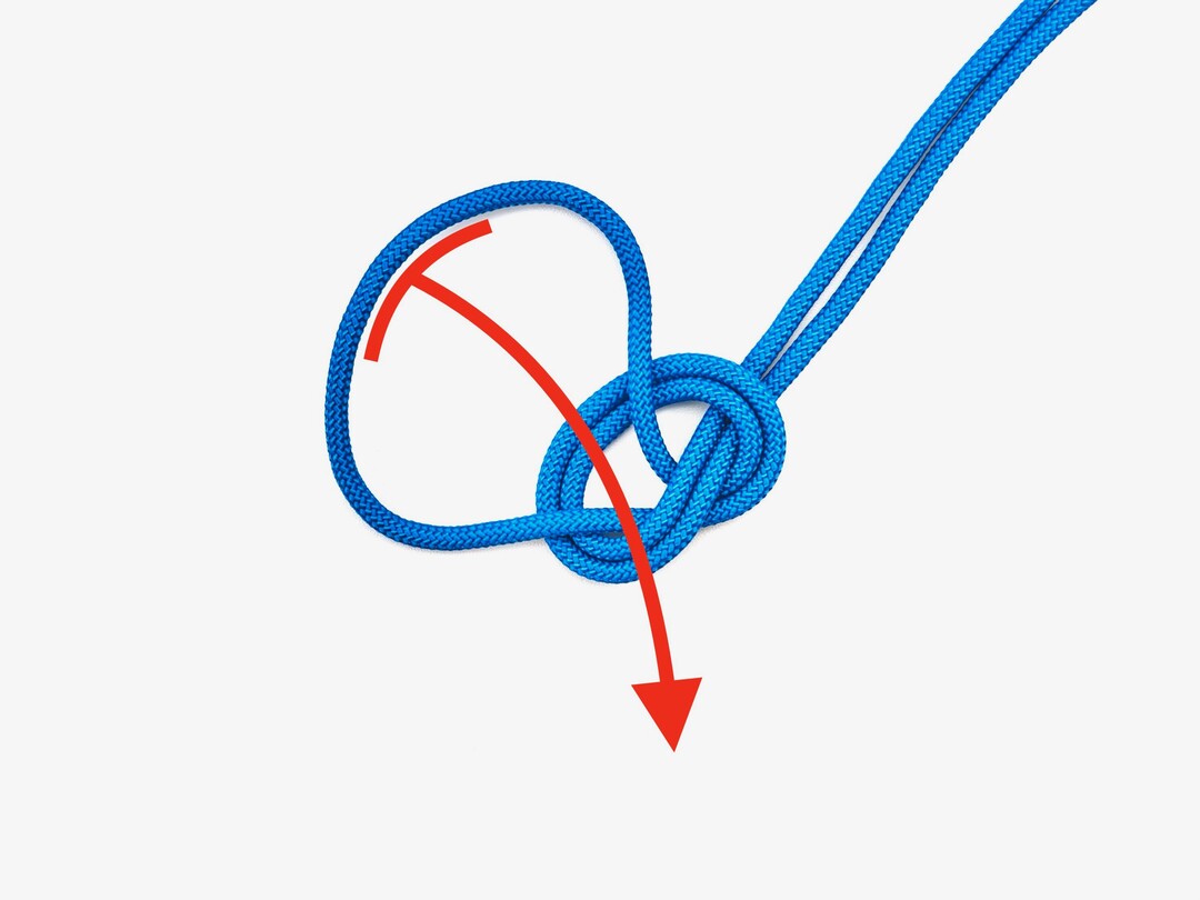 Step 4 of tying the Bowline on the Bight knot - detailed visual instruction