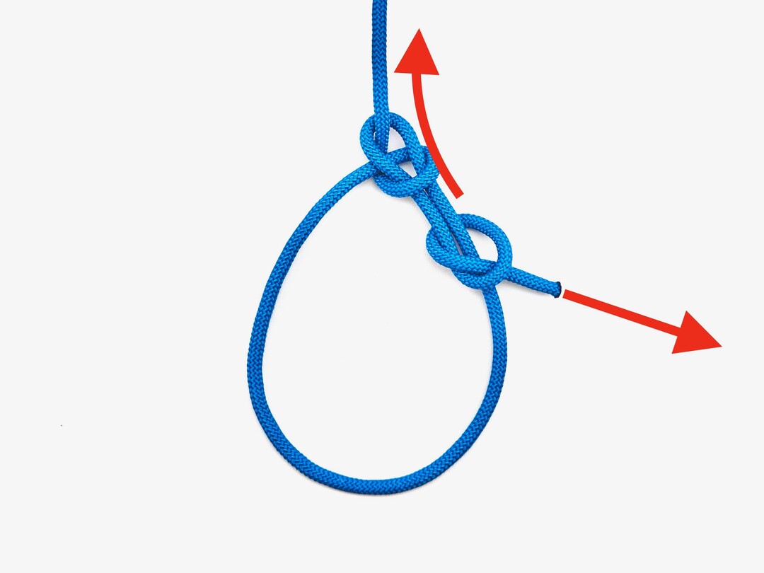 Step 3 of tying the Bowline with Stopper knot - detailed visual instruction