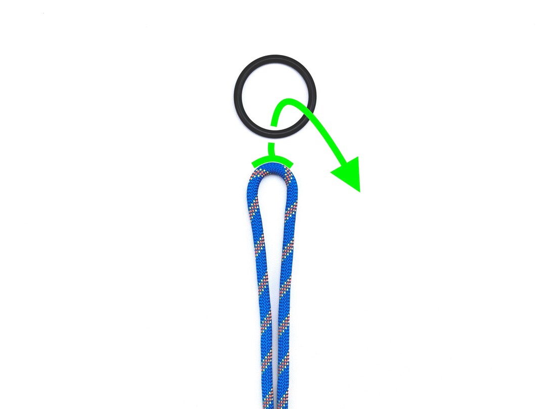 Step 1 of tying the Cow Hitch with Toggle knot - detailed visual instruction