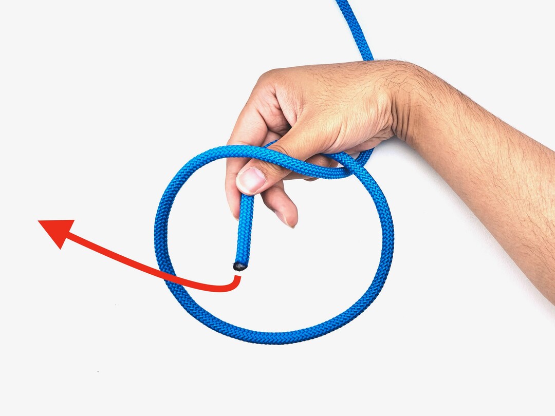 Step 3 of tying the Double Bowline knot - detailed visual instruction