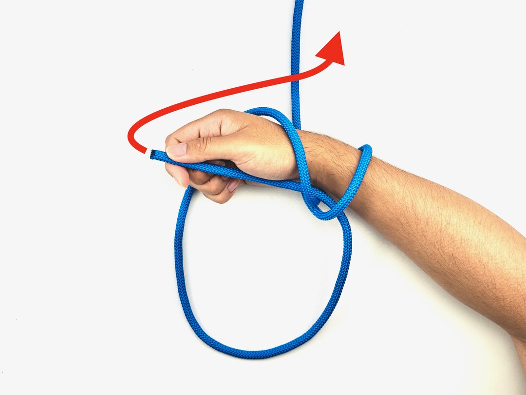 Step 6 of tying the Double Bowline knot - detailed visual instruction