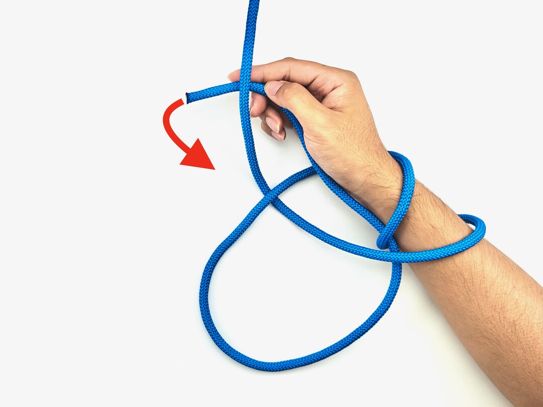 Step 8 of tying the Double Bowline knot - detailed visual instruction