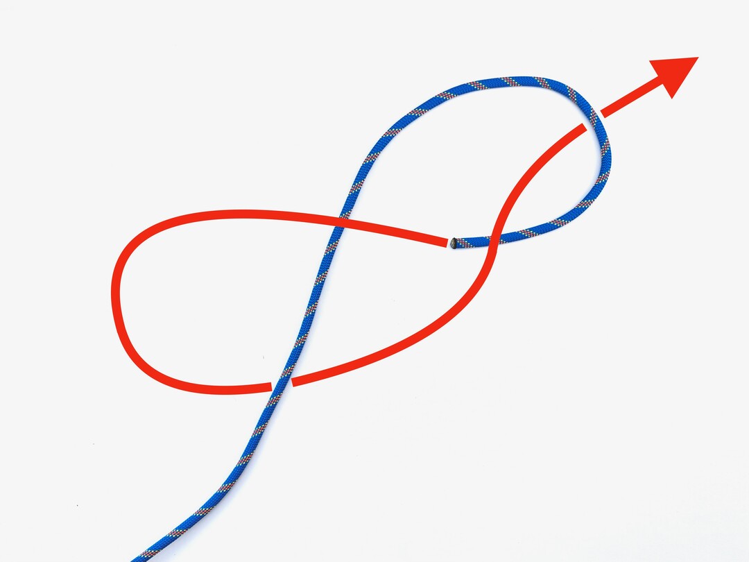 Step 1 of tying the Figure Eight Follow Through knot - detailed visual instruction