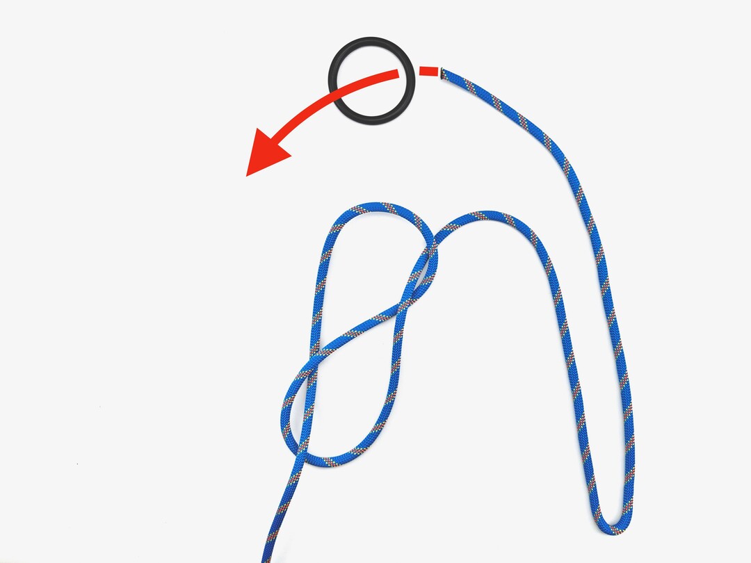 Step 3 of tying the Figure Eight Follow Through knot - detailed visual instruction