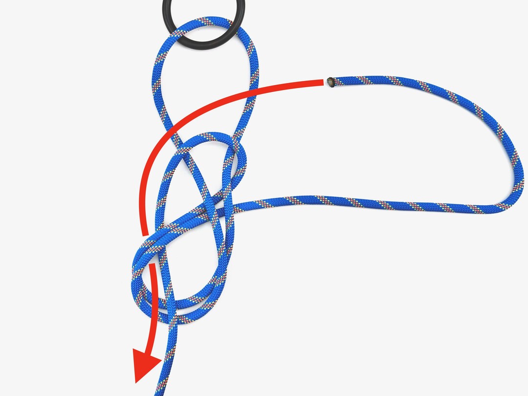 Step 6 of tying the Figure Eight Follow Through knot - detailed visual instruction