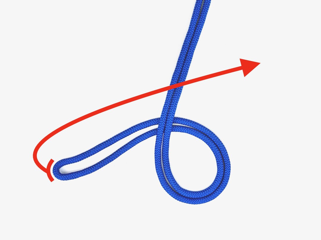 Step 1 of tying the Figure-Eight Loop knot - detailed visual instruction
