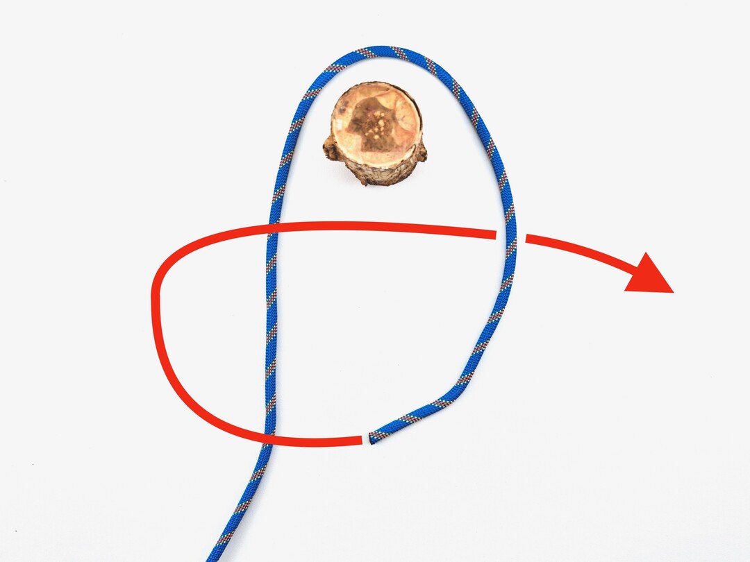 Step 1 of tying the Farrimond Friction Hitch knot - detailed visual instruction