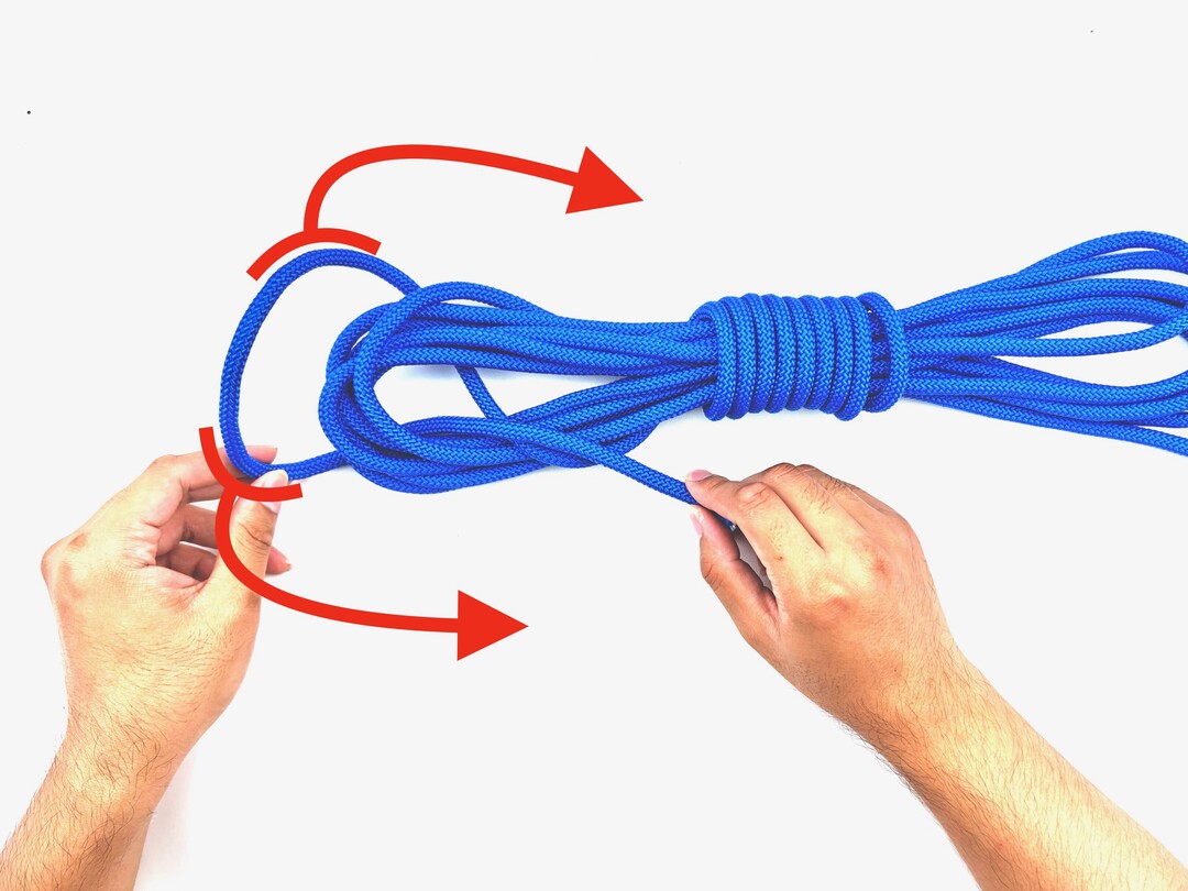 Step 8 of tying the Gasket Coil knot - detailed visual instruction