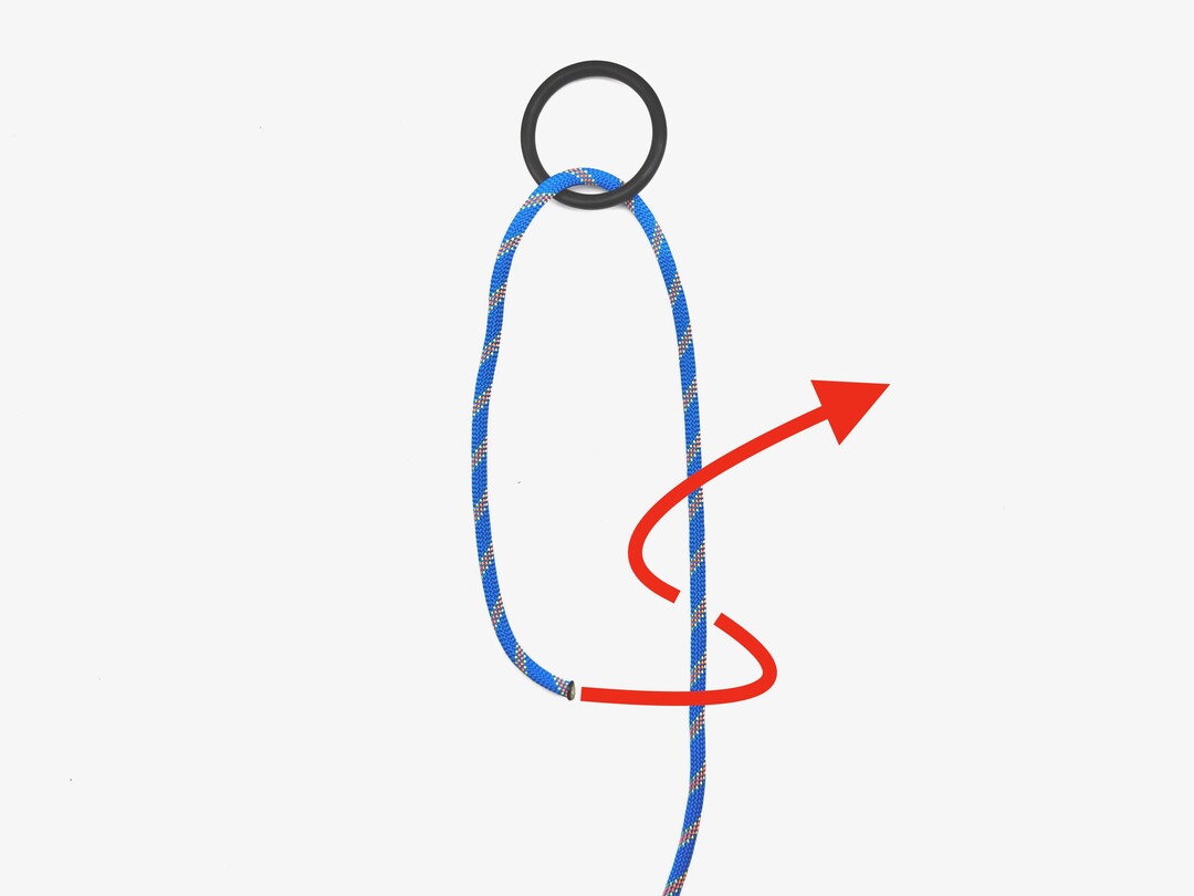 Step 1 of tying the Midshipman's Hitch knot - detailed visual instruction