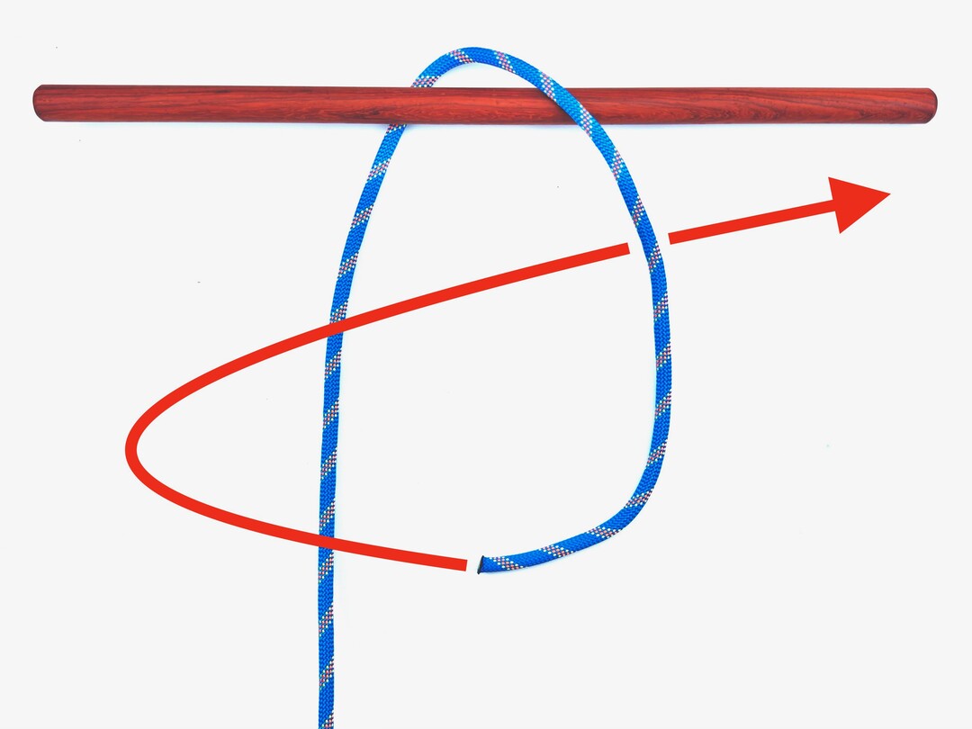 Step 1 of tying the Mooring Hitch knot - detailed visual instruction