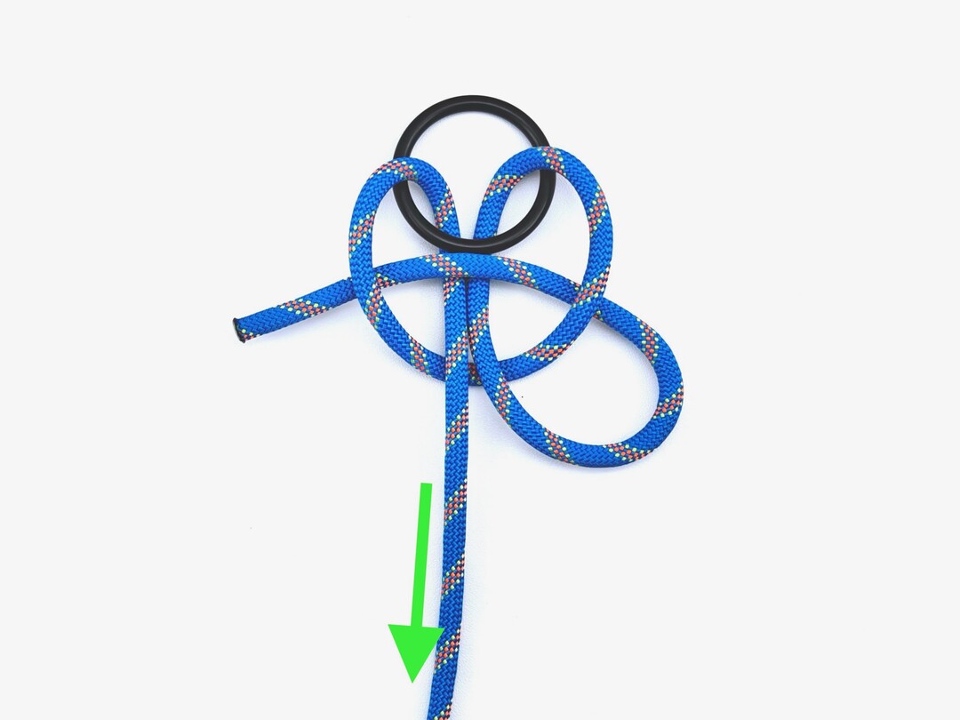 Step 6 of tying the Pedigree Cow Hitch knot - detailed visual instruction
