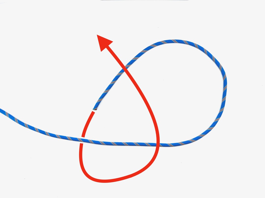 Step 1 of tying the Perfection Loop knot - detailed visual instruction