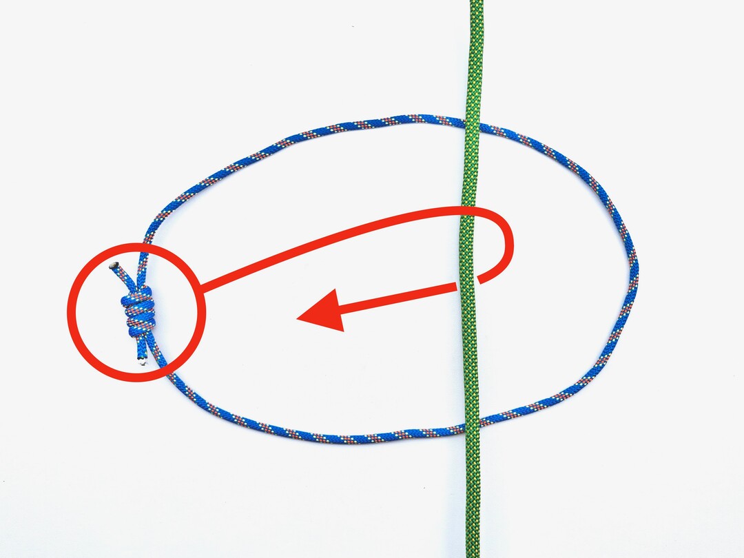 Step 2 of tying the Prusik Knot knot - detailed visual instruction