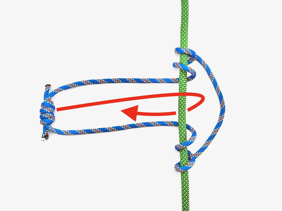 Step 4 of tying the Prusik Knot knot - detailed visual instruction