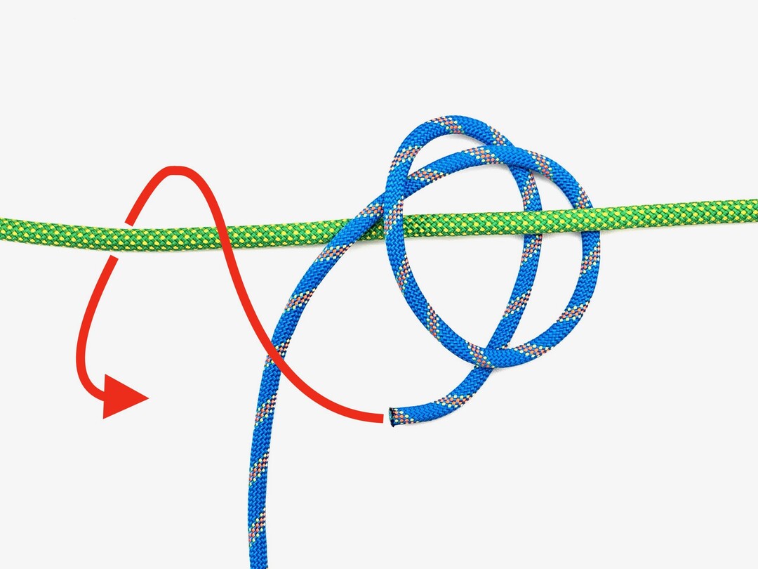 Step 2 of tying the Rolling Hitch knot - detailed visual instruction