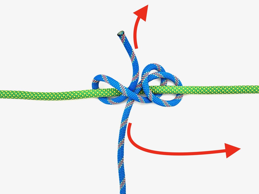 Step 4 of tying the Rolling Hitch knot - detailed visual instruction