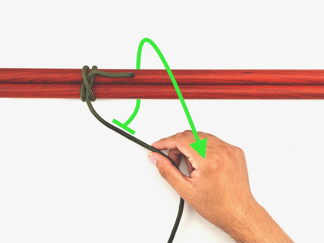 Step 3 of tying the Shear Lashing knot - detailed visual instruction