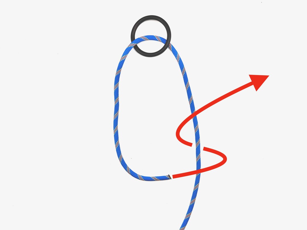 Step 1 of tying the Taut-line Hitch knot - detailed visual instruction