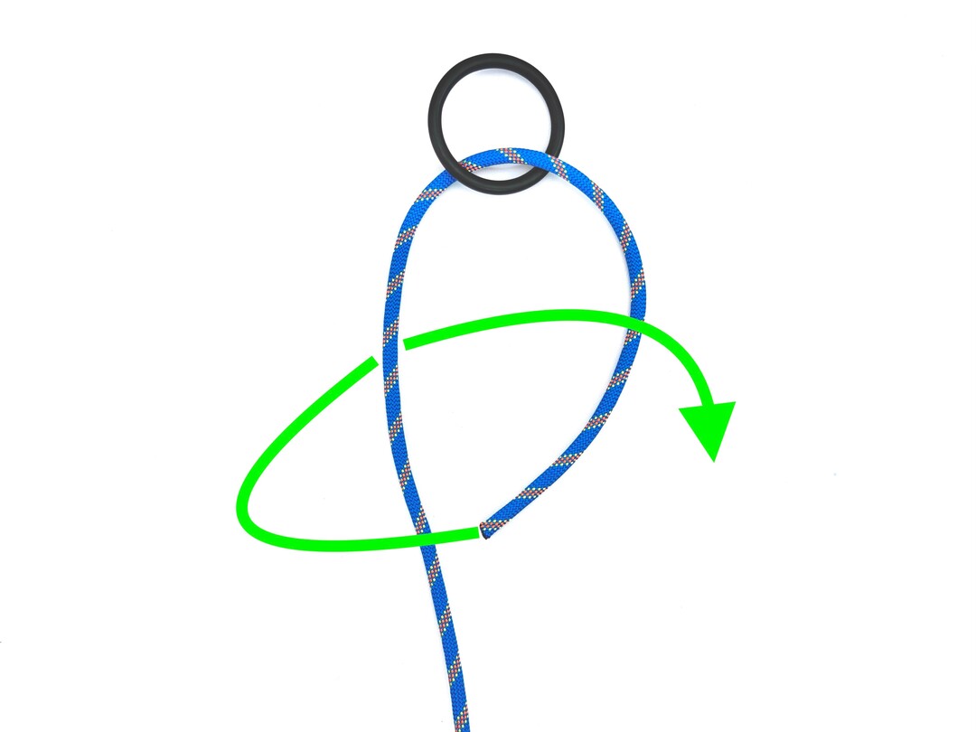 Step 1 of tying the Two Half Hitches knot - detailed visual instruction