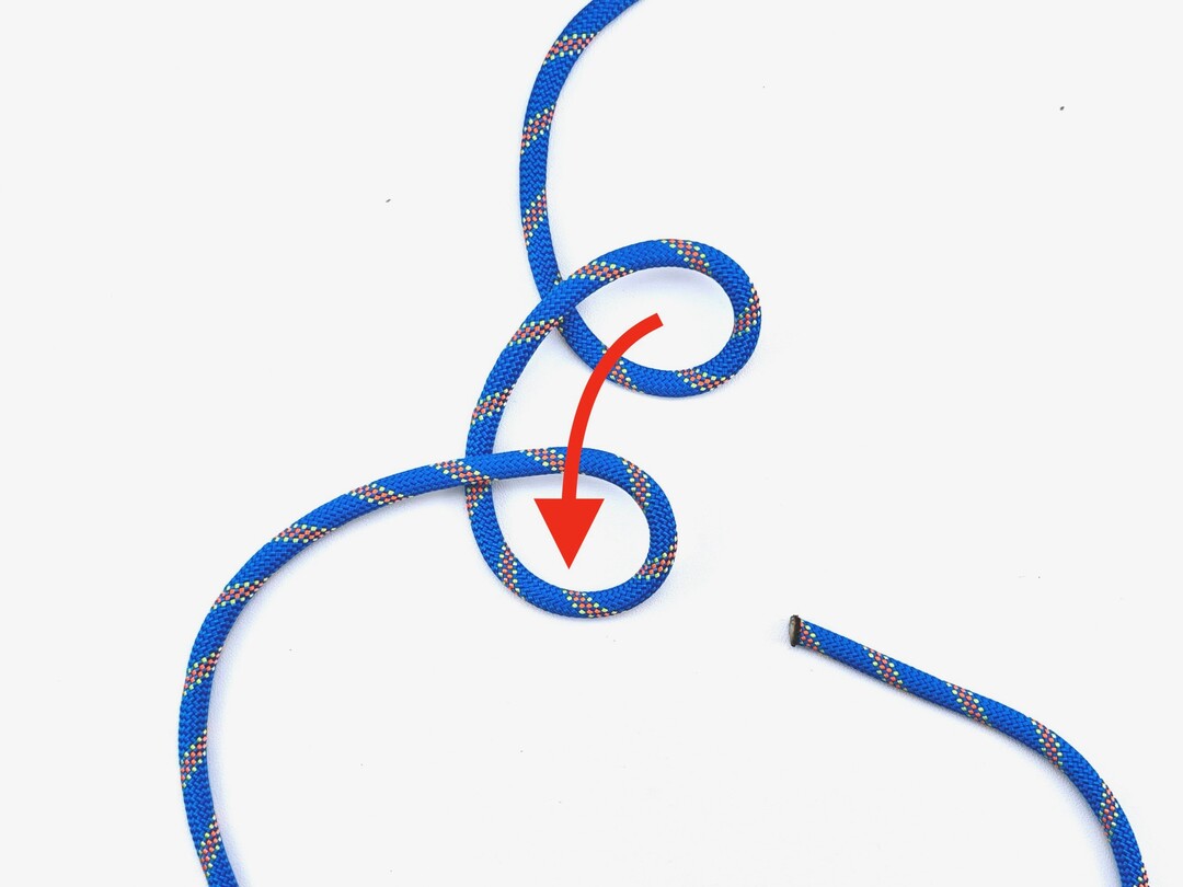 Step 3 of tying the Water Bowline knot - detailed visual instruction