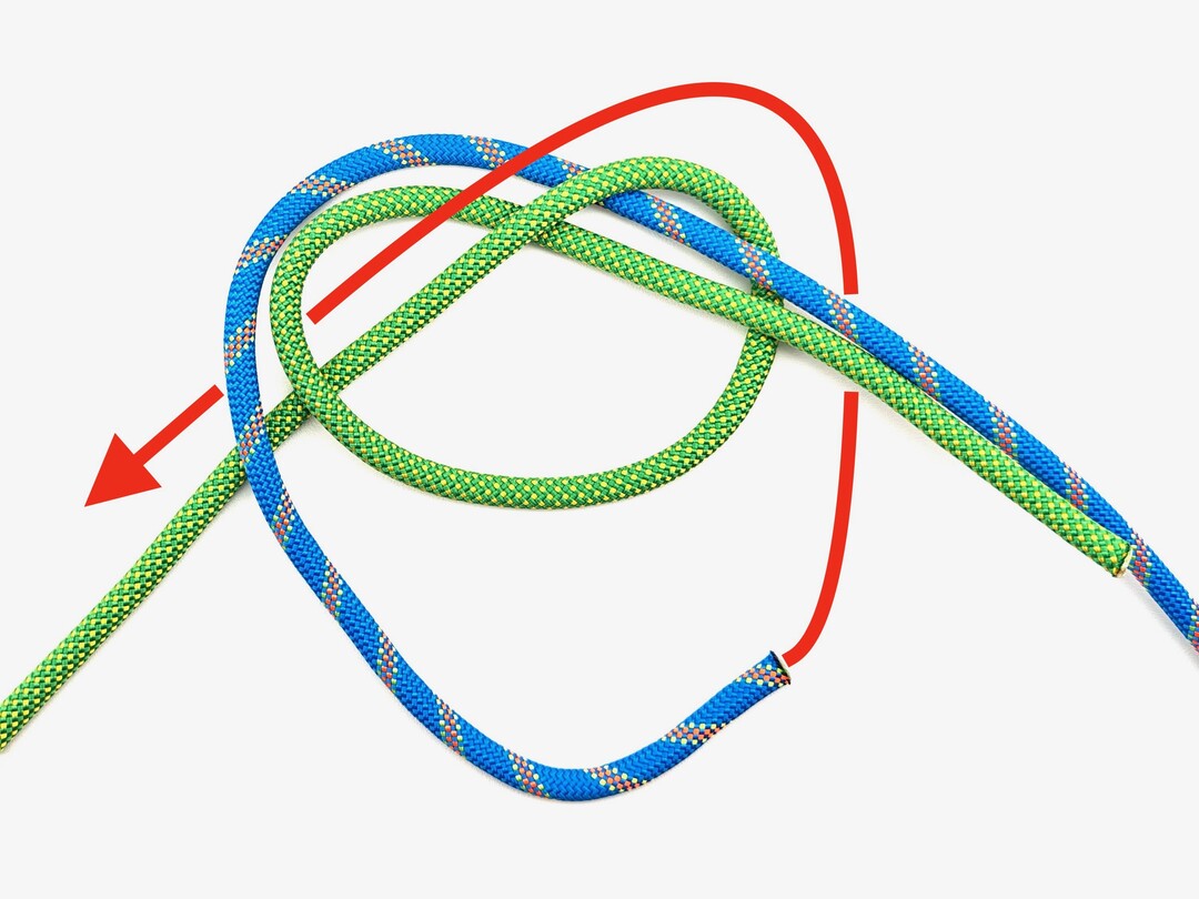 Step 4 of tying the Water Knot knot - detailed visual instruction